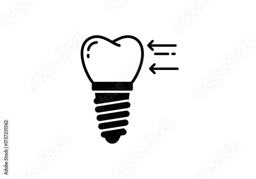 Black and White Dental Implant Icon with Arrows Indicating Pressure.