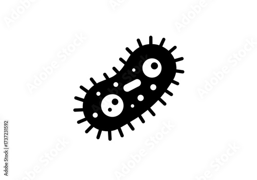 Black Spiky Bacterium Icon with White Internal Nuclei and Granules.