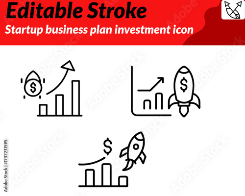 Startup business plan investment icon. character in modern flat vector style, professional colors the design entrepreneurship.funding and future business success. Ideal for finance startup concepts.