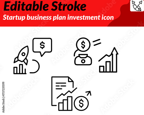 Startup business plan investment icon. character in modern flat vector style, professional colors the design entrepreneurship.funding and future business success. Ideal for finance startup concepts.