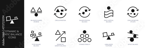 Dynamic and Static Balance Line Icon Set