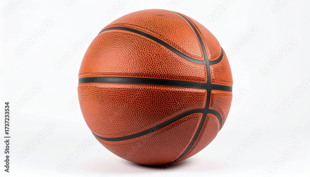 Fototapeta premium Vibrant basketball on white backdrop ready for action, perfect for sports promotions, athletic branding, and energetic lifestyle imagery, capturing the spirit of competition.