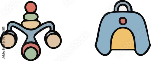 Cute Cartoon Baby Rattle and Carrier Bag.