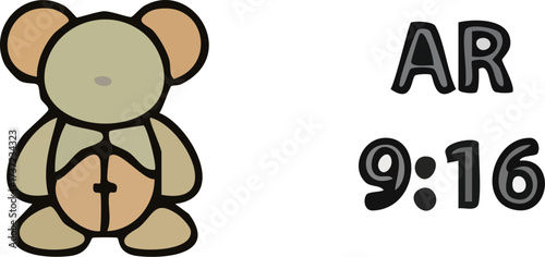 Cute Cartoon Bear with AR 916 Text on White Background.
