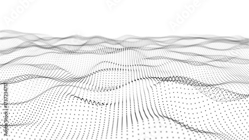 Futuristic grid wave of black halftone digital dots data smooth seamless animation