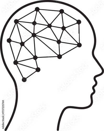 Abstract neural network diagram inside a human head silhouette representing cognition and intelligence
