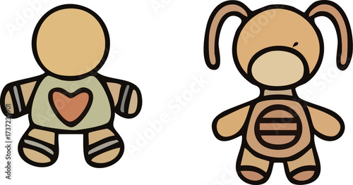 Two Cute Illustrated Stuffed Toy Characters.