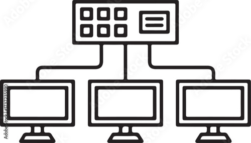 Simple network diagram showing computers connected to a central hub or switch