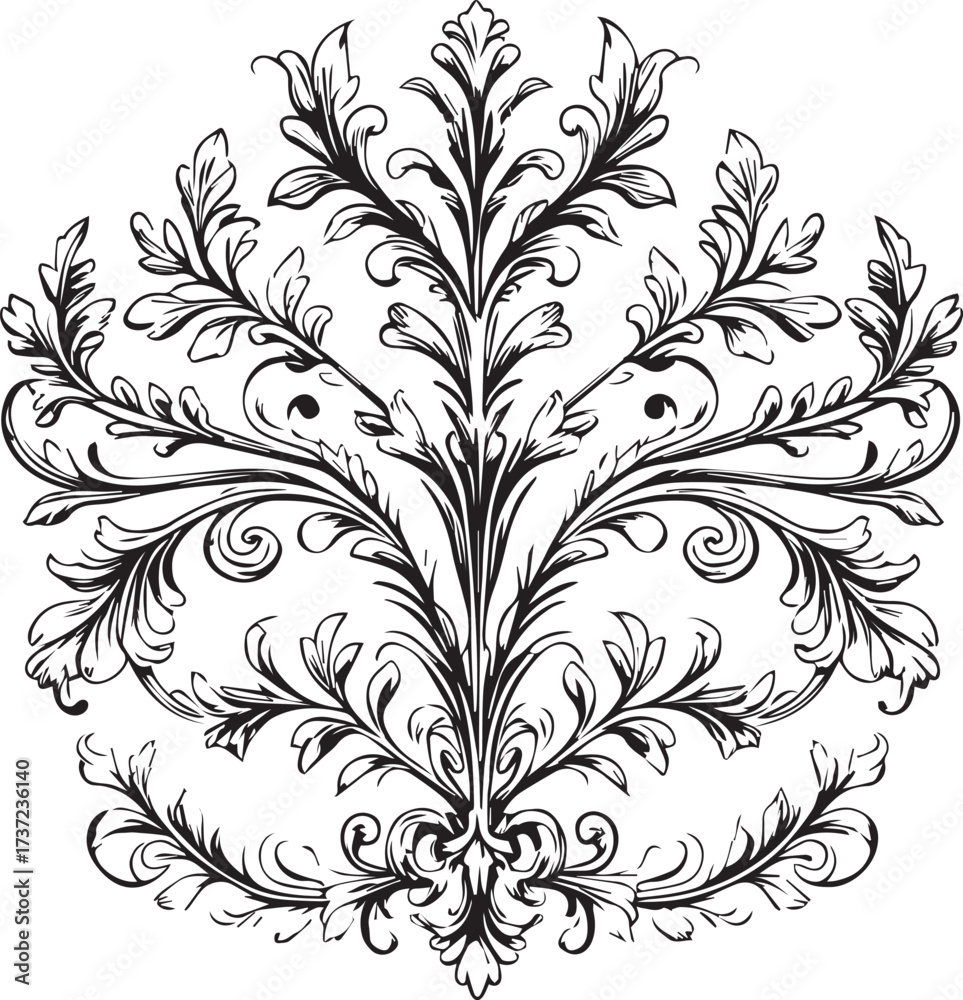 Obraz premium Beautiful baroque floral swirl vector illustration for design elements