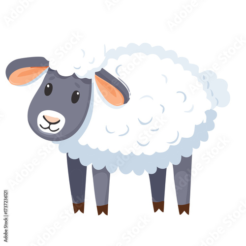 Cartoon Sheep with Fluffy Wool and Cute Face