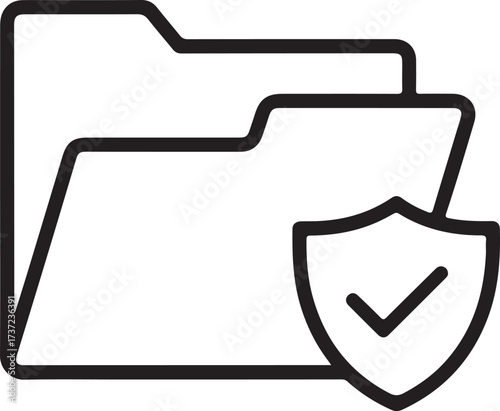 Secure folder icon representing data protection and confidentiality with a shield and checkmark