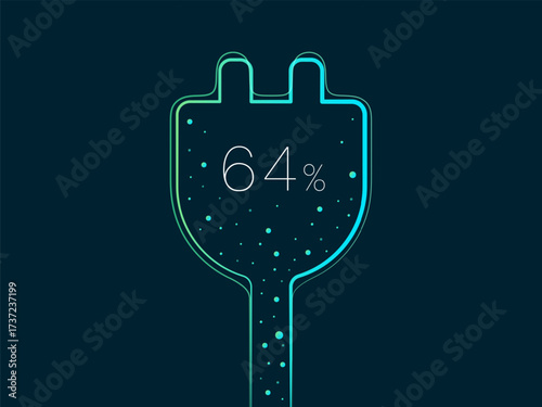 Electric Vehicle battery charging Interface with Minimalist Numbers battery percentage in EV Charging Connector plug Outline symbols and dots energy moving vector design concept for ui, infographic.