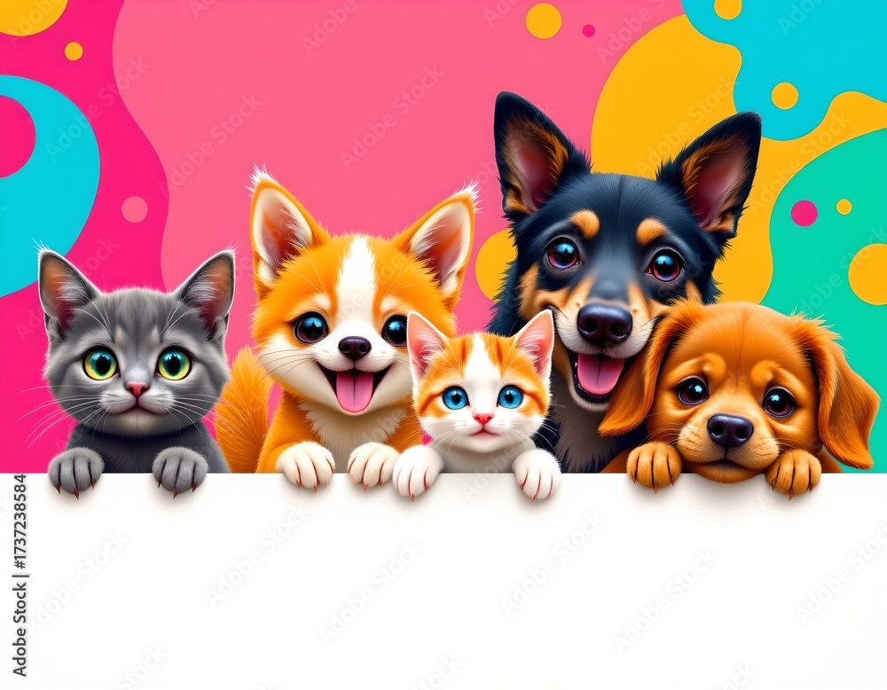 Obraz premium Vibrant Group Playful Animals Peeking Over Edge