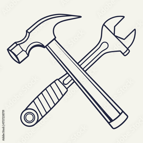 Vector art of hammer and wrench crossed over