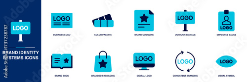 Brand Identity Systems Blue Colored Outline Icon Set