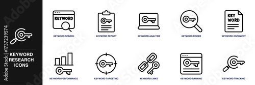 Keyword Research Line Icon Set