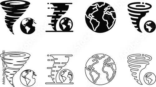 Global Tornado, Hurricane, and Earth Climate Disaster Icon Set