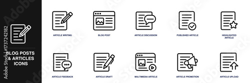 Blog Posts and Articles Line Icon Set