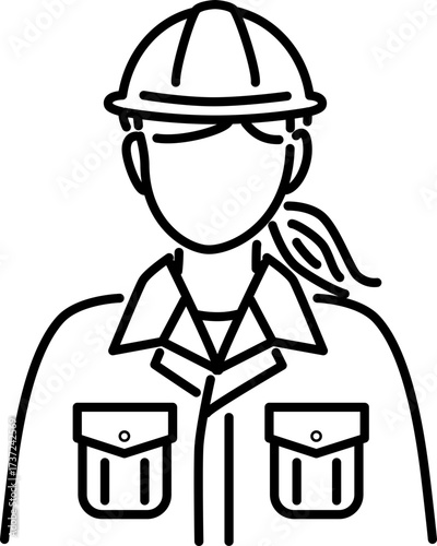 作業着を着た工事作業員や建設会社の女性