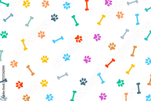 colourful animal paw feet and bone pattern background design