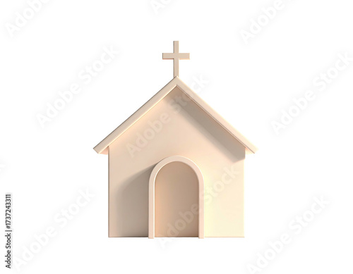 Simple beige church icon with cross atop, minimalist design on black background