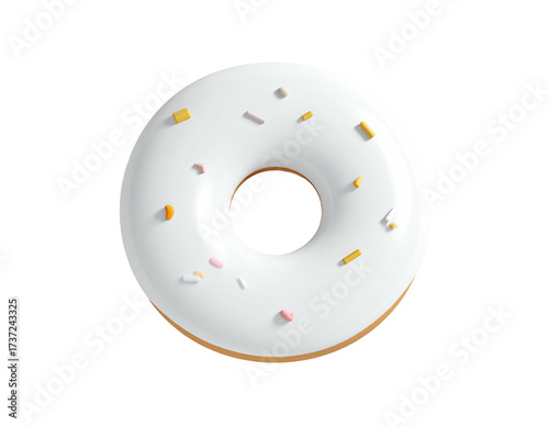 Perfectly frosted donut with colorful sprinkles and a dark background