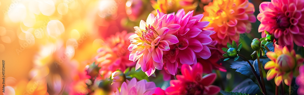 Obraz premium Beautiful pink flowers blooming softly in warm natural sunlight