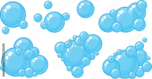 Bubbles Art Group of Six Blue Soap Bubbles on White Background