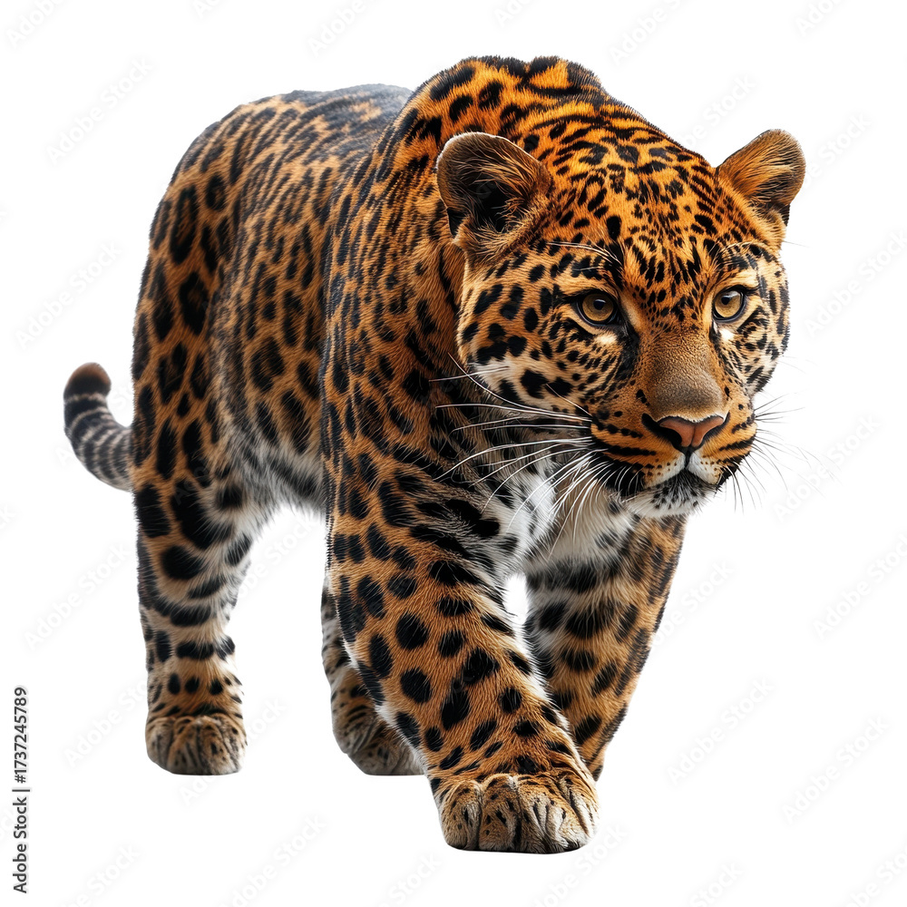 Fototapeta premium Realistic leopard PNG with transparent background.