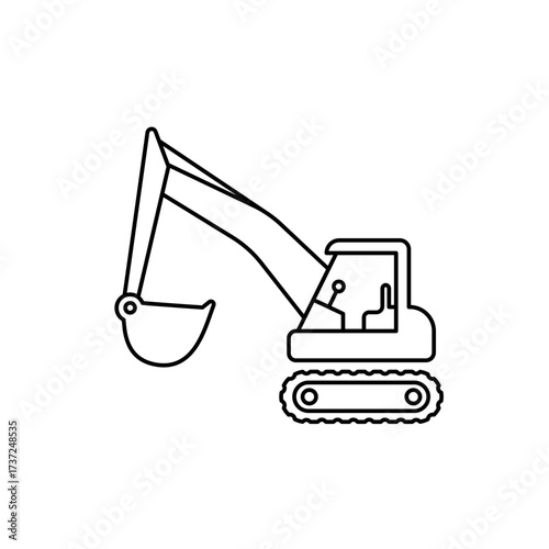 Excavator icon. Black color outline icon on white background.