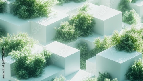 Geometric blocks with greenery, high key lighting