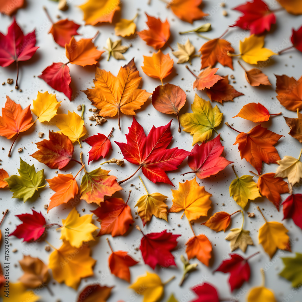Fototapeta premium Colorful Autumn Leaves Arrangement with Warm Textures