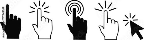 Clicking Cursor Set, Touching Hands Collection with Transparent Background in Different Style