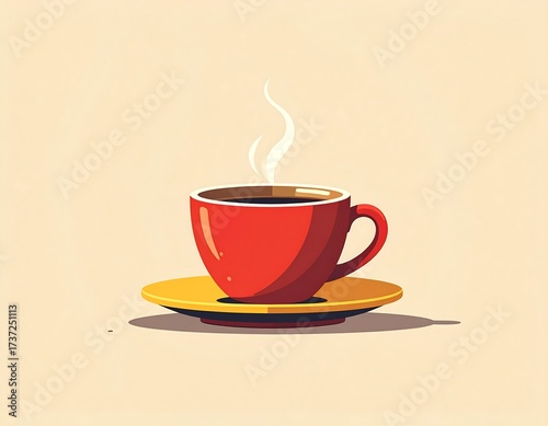 Red Coffee Cup on a Golden Saucer.