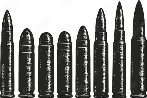 Art & IllustrationVintage Monochrome Illustrations of Bullets and Cartridges – High Resolution Ammo Set.