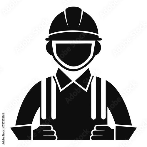 Construction worker wearing hard hat and overalls silhouette
