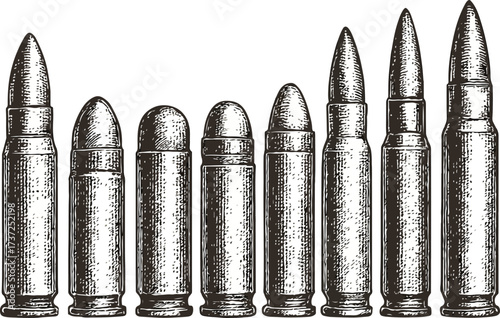 Art & IllustrationVintage Monochrome Illustrations of Bullets and Cartridges – High Resolution Ammo Set.