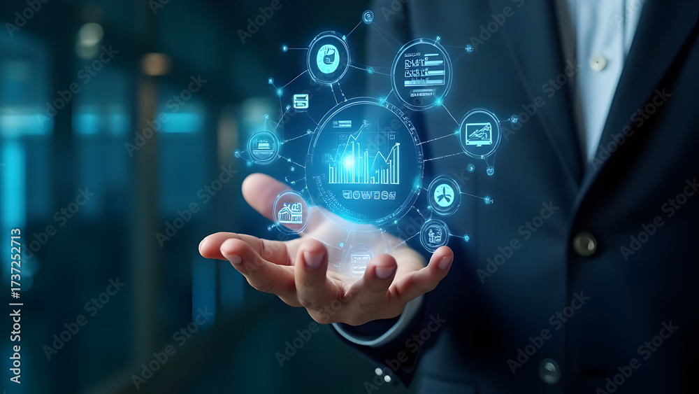 Fototapeta premium Futuristic innovation symbolized by hologram technology.