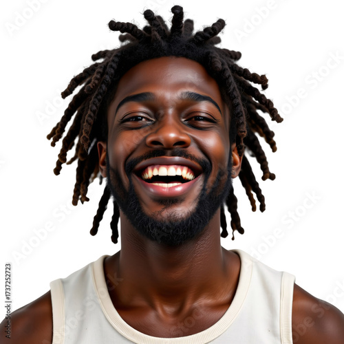 Joyful young man smiling outdoors urban setting portrait photography bright and lively atmosphere