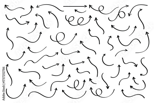 Curve arrow icon vector set. Wavey arrow, long arrow, hand drawn arrow icon vector.