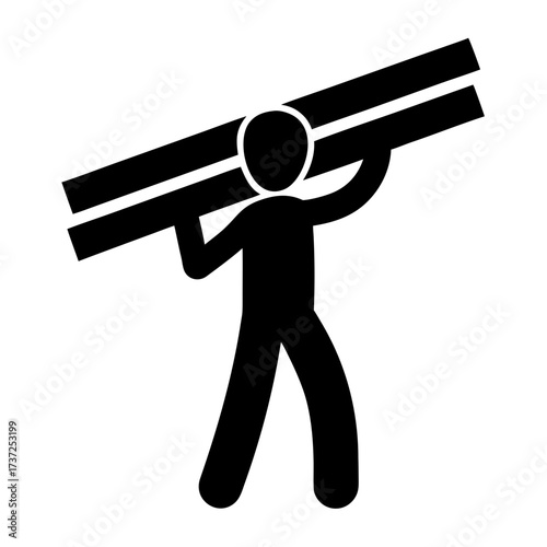 Man carrying heavy lumber on his shoulders silhouette