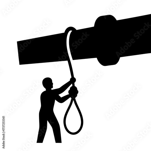 Man pulling rope attached to heavy industrial beam silhouette
