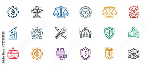 Business Finance and Technology Icons Set Depicting Growth Security and Development Vector Illustration