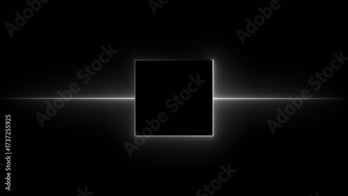 Abstract neon box with glowing neon lines on black background. Glowing Neon light frame rectangle loading icon background in 4k video animation.