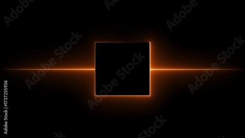 Abstract neon box with glowing neon lines on black background. Glowing Neon light frame rectangle loading icon background in 4k video animation.