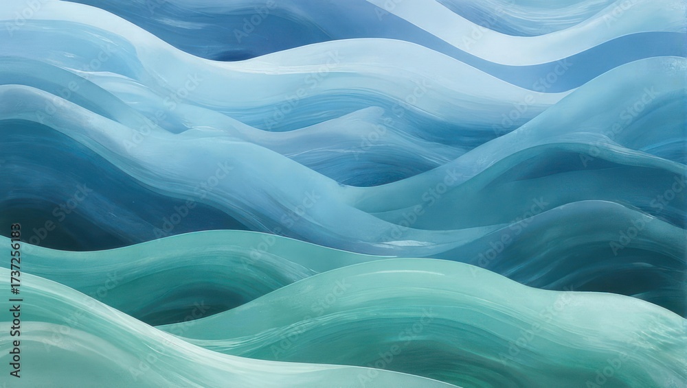 Obraz premium Abstract wavy landscape of cool blues and greens