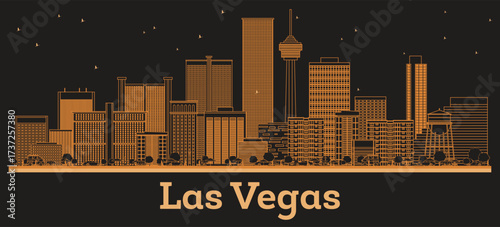 Outline Las Vegas Nevada City Skyline with orange Buildings. Illustration. Business Travel and Tourism Concept with Modern Architecture. Las VegasCityscape with Landmarks.