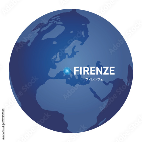 フィレンツェの位置をしめす地球儀の世界地図