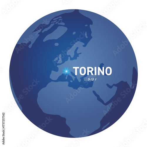 トリノの位置をしめす地球儀の世界地図
