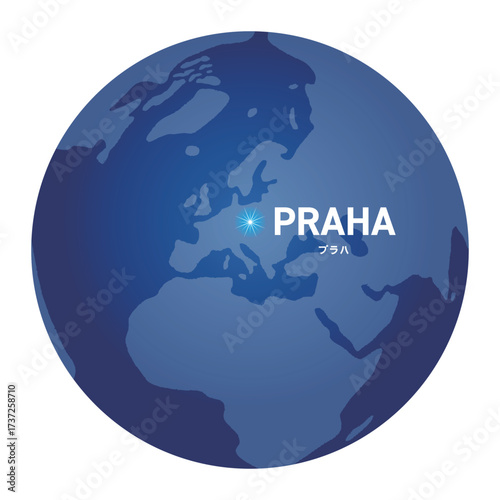 プラハの位置をしめす地球儀の世界地図
